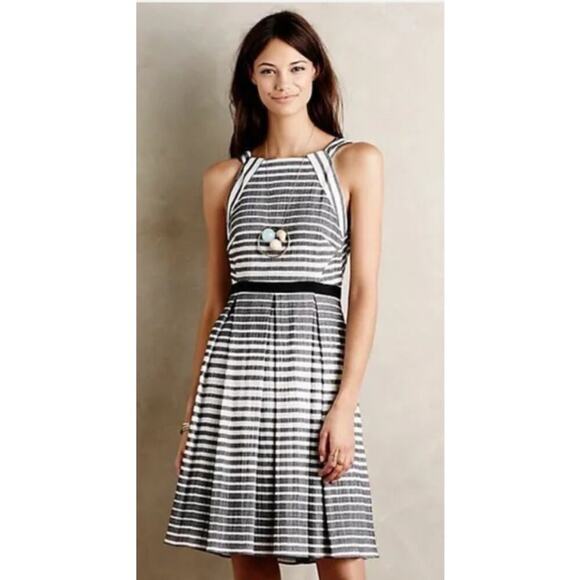 Eva Franco Womens Saybrook Dress Size 10 Gray White Striped Cotton Anthropologie - Picture 1 of 13